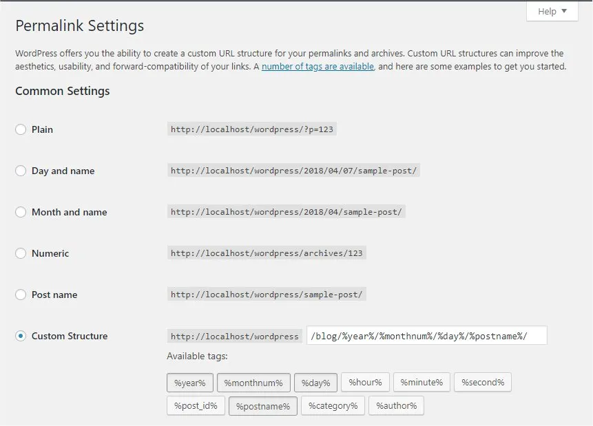 WordPress Permalink Settings